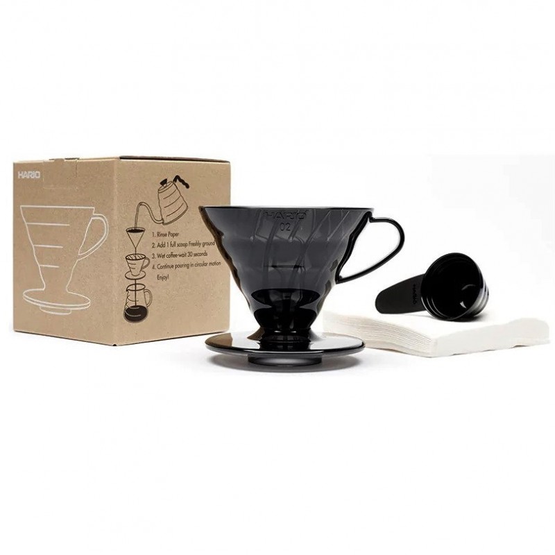 Hario V60 Coffee Dripper Set (Transparent Black Size 02) 